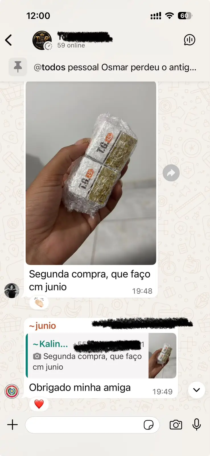 Print real de cliente comprovando entrega